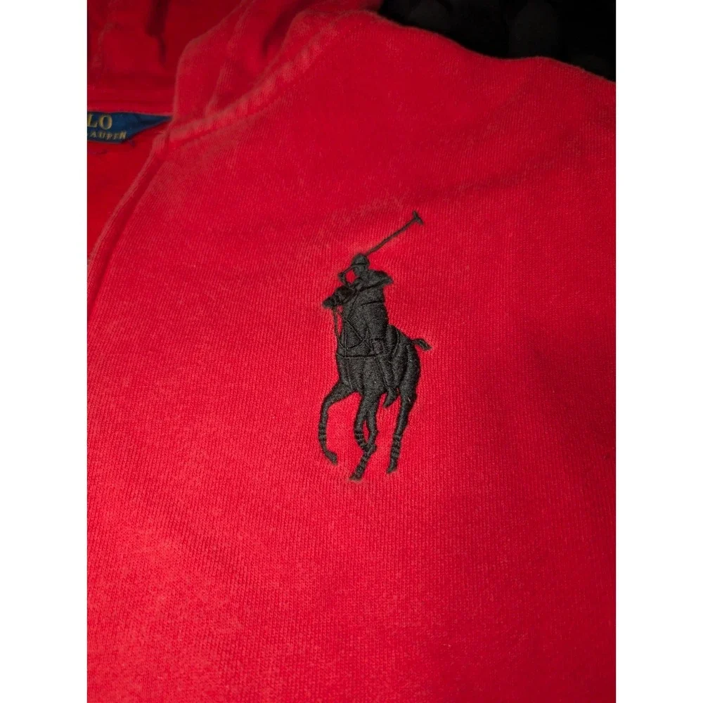 Polo Ralph Lauren Red Big Pony Waffle Knit Full-Zip Hoodie Sleeve Logo Size Med